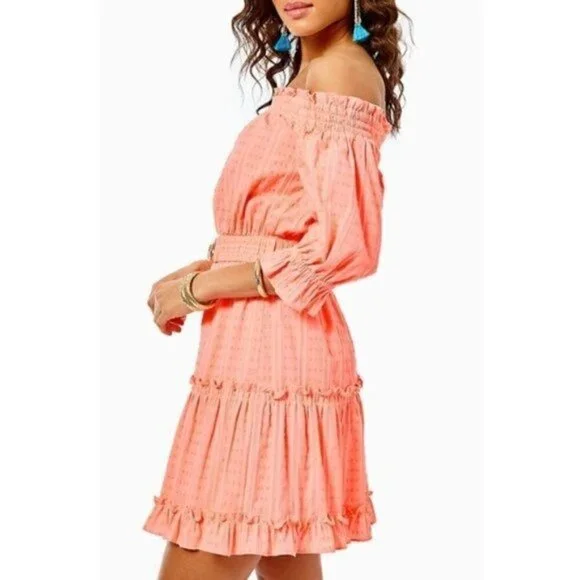 NWT Lilly Pulitzer Louisa Off The Shoulder Orange Mini Dress Size Small